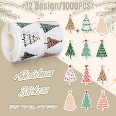 Whaline boho Xmas stickers on envelopes enhance invitations with pine designs.