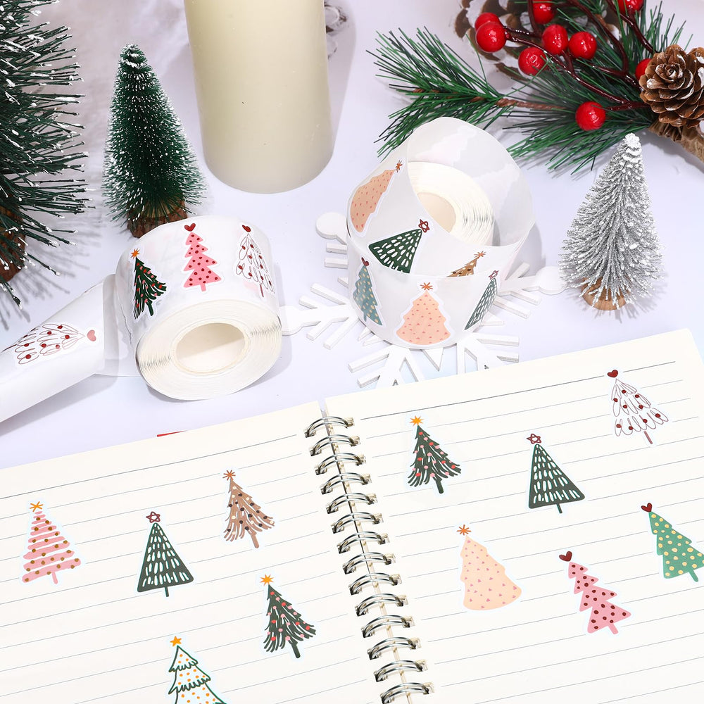 Whaline pine tree stickers add whimsy to greeting cards.