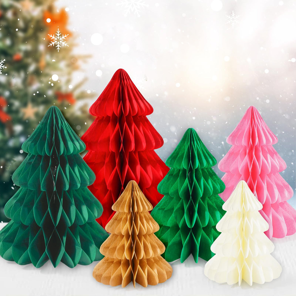 Whaline Christmas honeycomb green centerpiece on table adds festive charm.