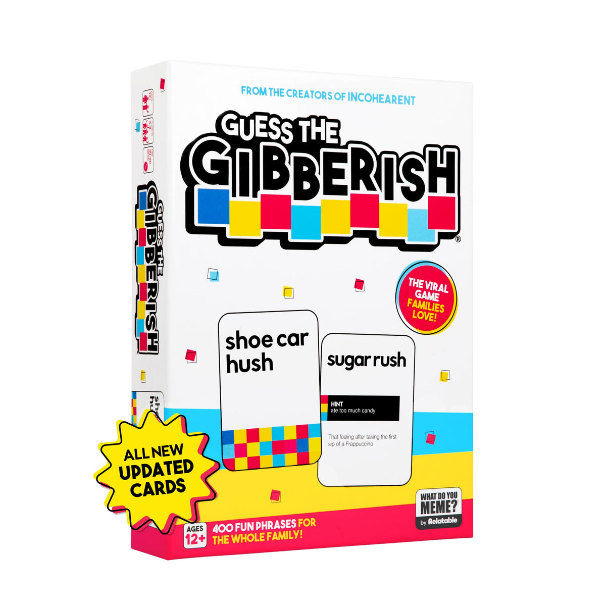WHAT DO YOU MEME? Guess The Gibberish card game cover with bright family-friendly art.
