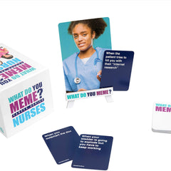 WHAT DO YOU MEME? Nurses Edition players gathered around a table for a fun group game