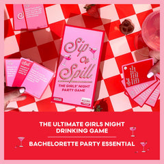 WHAT DO YOU MEME? Sip or Spill box next to a cup showing compact party-ready scale