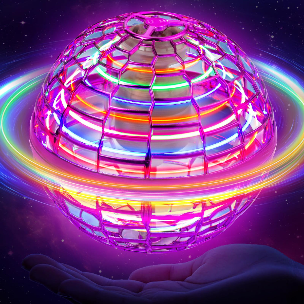 WHATOOK Flying Orb Ball pink gliding through air for family fun and coordination practice.