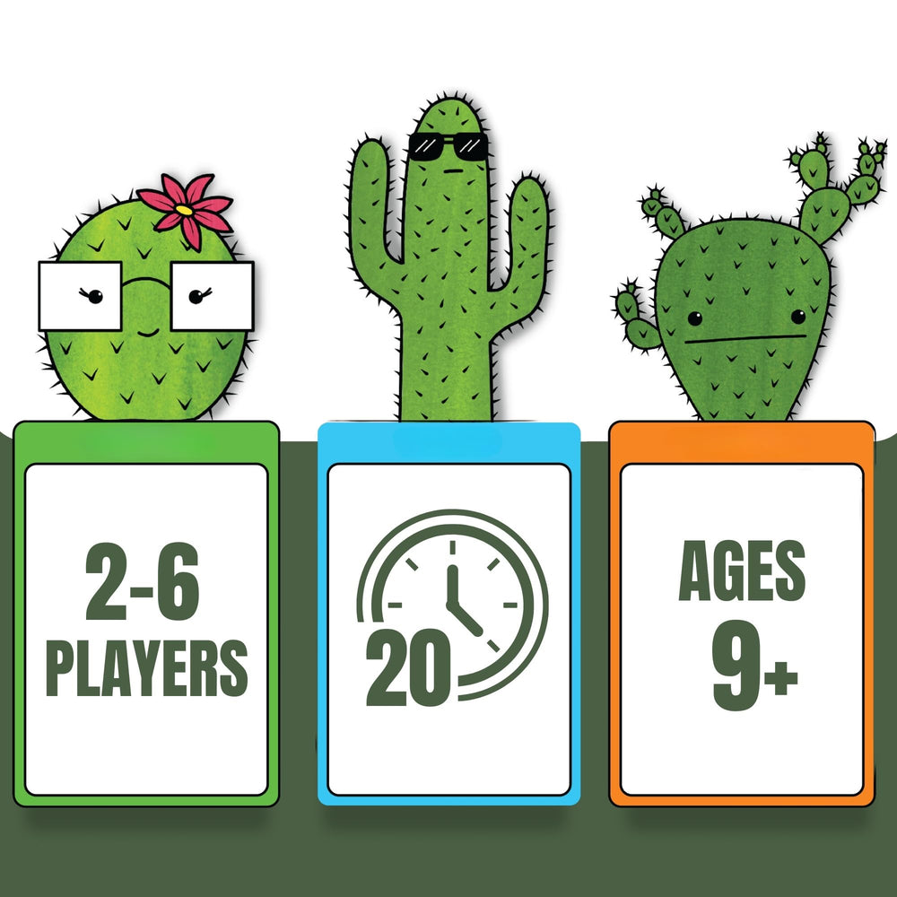 What's The Point? The Cactus Card Game cards spread, highlighting quick, accessible play for all ages.