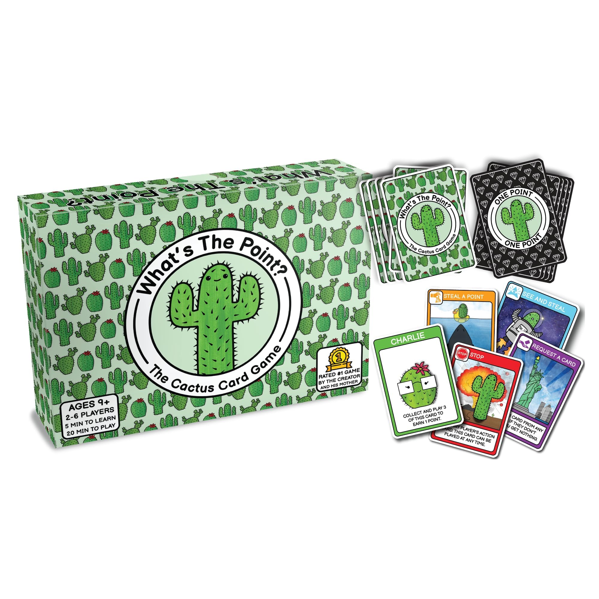 What's The Point? The Cactus Card Game cover art inviting family playtime and quick fun.