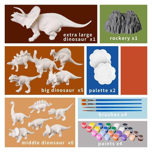 WhatStem 3D Dinosaurs Painting Kit dinosaur figures with detailed shapes for coloring.