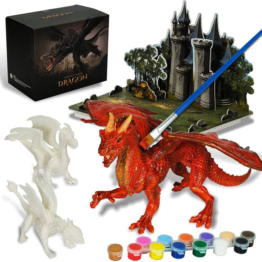 Whatstem dragon painting kit figures ready for vibrant coloring and imaginative play.