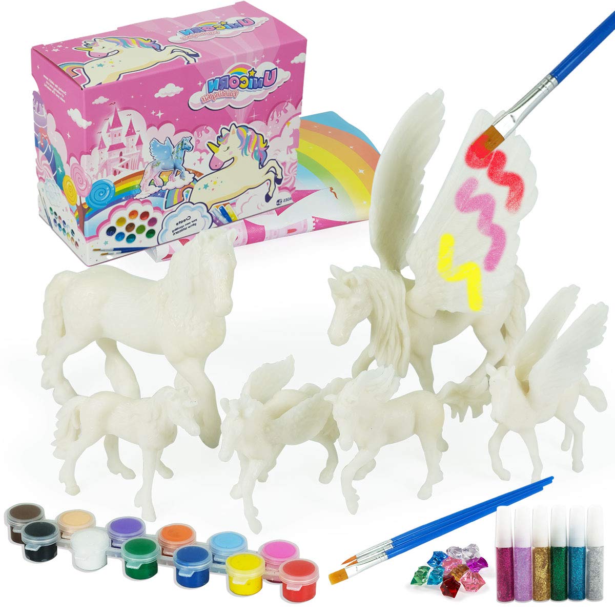 Whatstem unicorn kit with six unicorns for kids' art fun