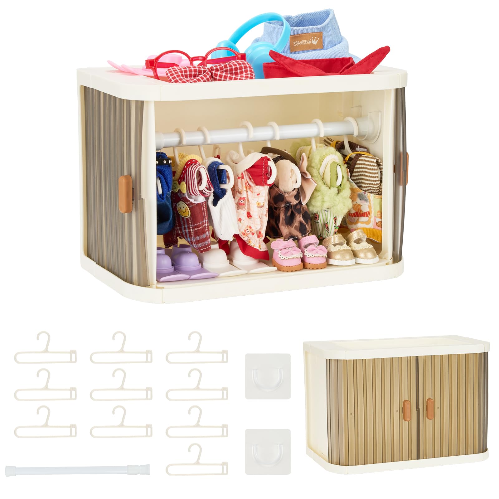 WhelvePoo foldable doll wardrobe closet ready for quick organization of 15/17 cm outfits