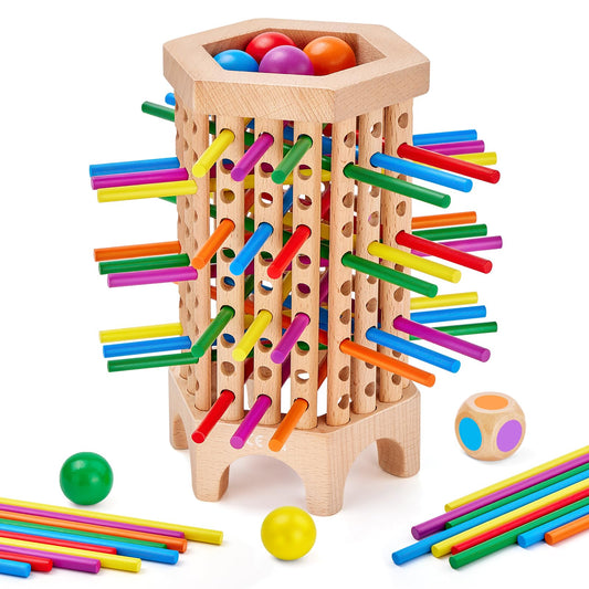WhimsiPlay Montessori board wooden tower for color recognition and planning.