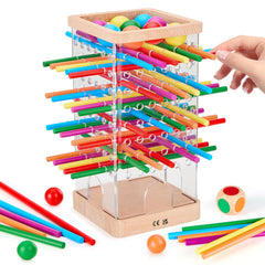 WhimsiPlay Montessori wooden board game with sticks and dice for family play