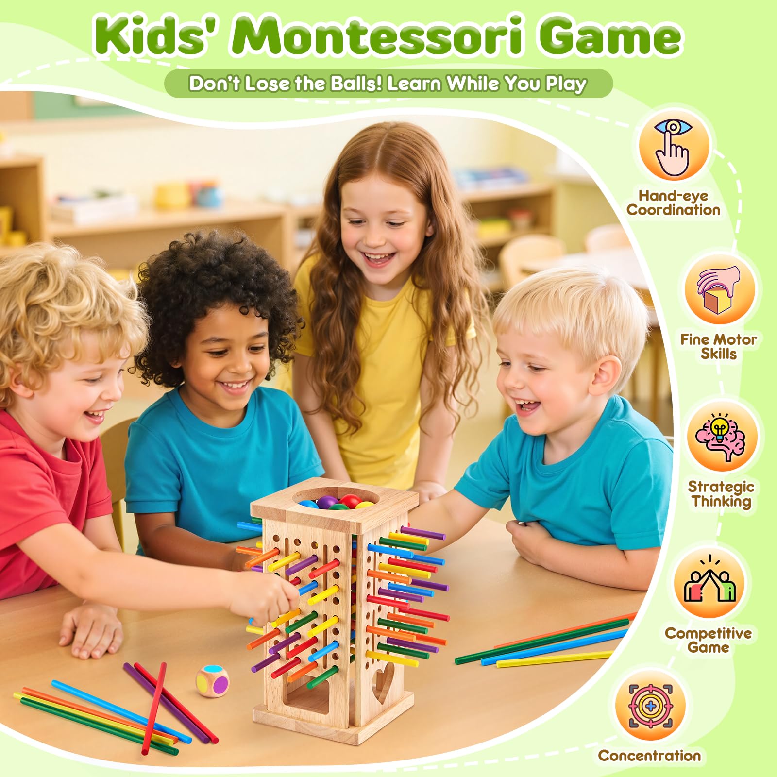 WhimsiPlay colorful sticks and balls encourage color matching and counting play