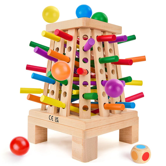 WhimsiPlay Montessori pyramid sticks game for family learning and coordination.