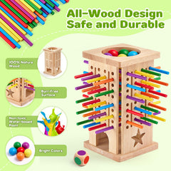 WhimsiPlay wooden tower with sticks supports fine motor practice during game time