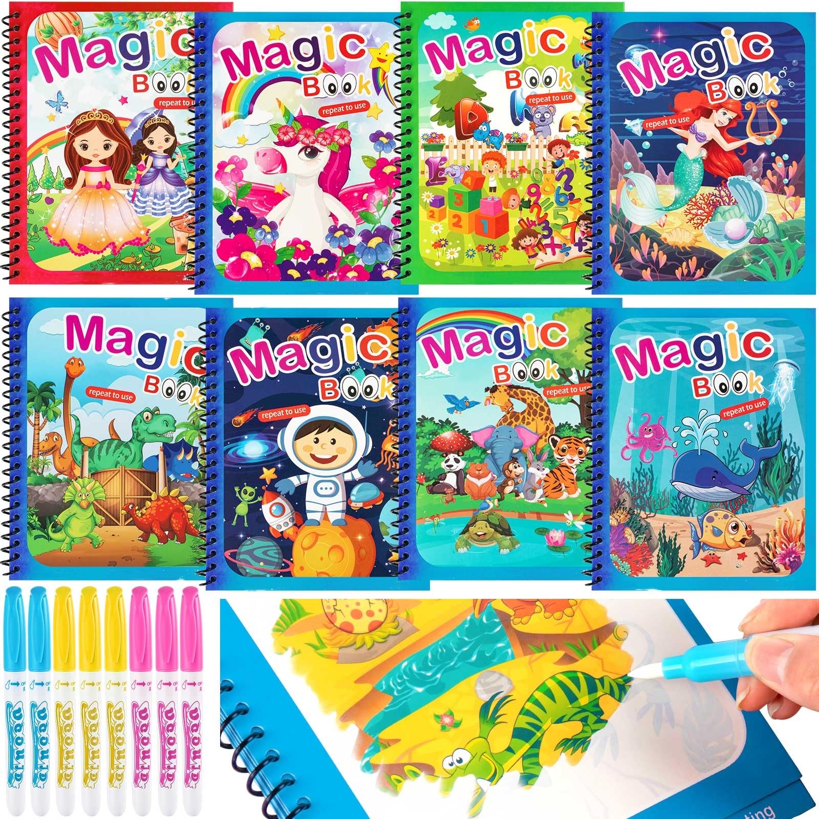 WhistenFla 8-pack water coloring book cover for mess-free toddler art