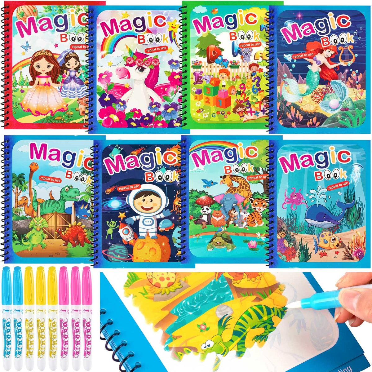 WhistenFla 8-pack water coloring book cover for mess-free toddler art