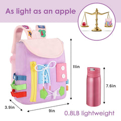 White Dolphin Toys Busy Board Backpack plush materials feel soft and easy to clean.