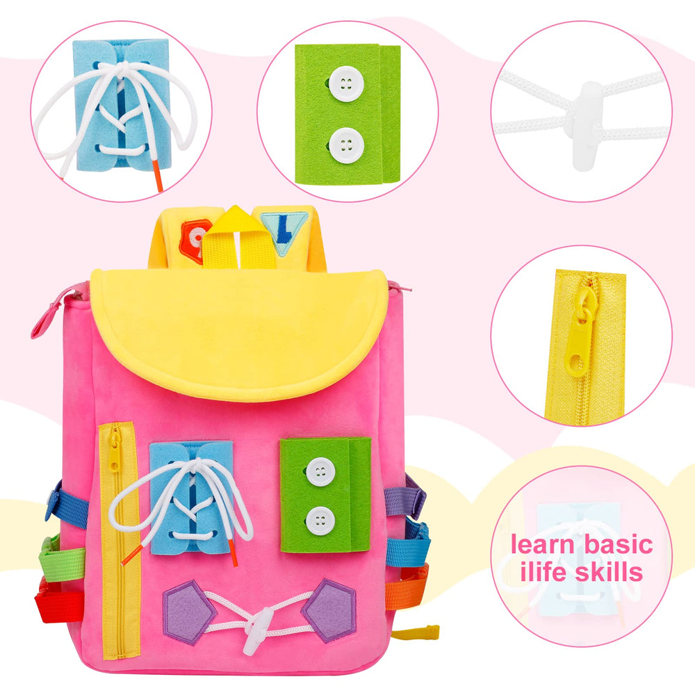 WHITE DOLPHIN TOYS Busy Board plush materials offer comforting tactile play for toddlers