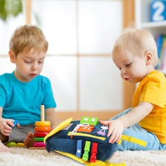 White Dolphin Toys Busy Board Wipe-clean Plush Fabric.