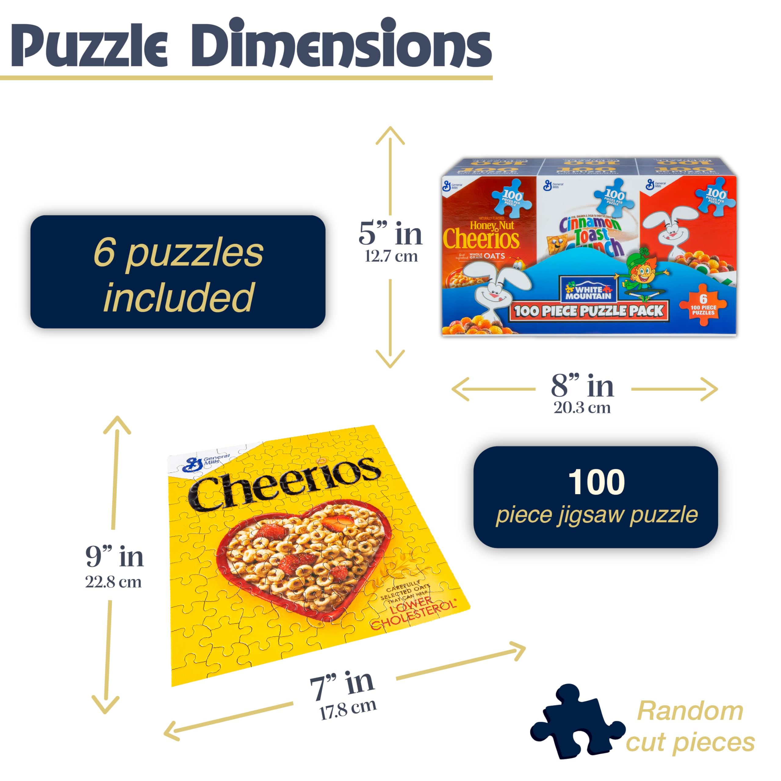 White Mountain puzzle featuring Cheerios, 100 pieces, supports hands-on play and conversation.