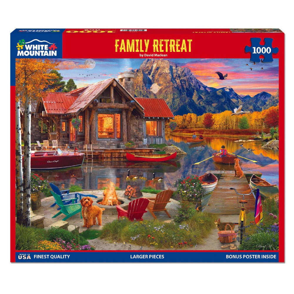 White Mountain 1000-piece autumn forest colors puzzle enhances shared puzzle time.