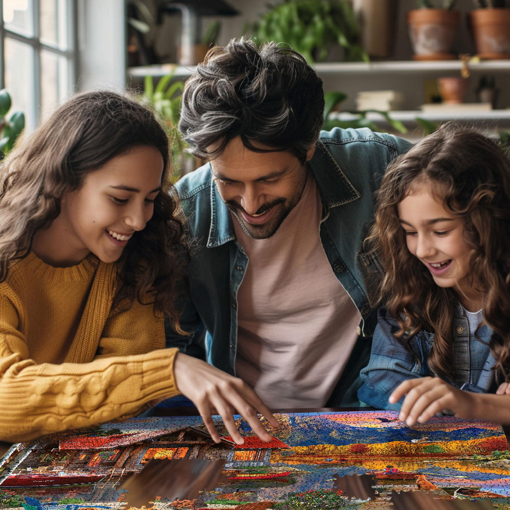 White Mountain 1000-piece precision-cut puzzle pieces fit together smoothly.