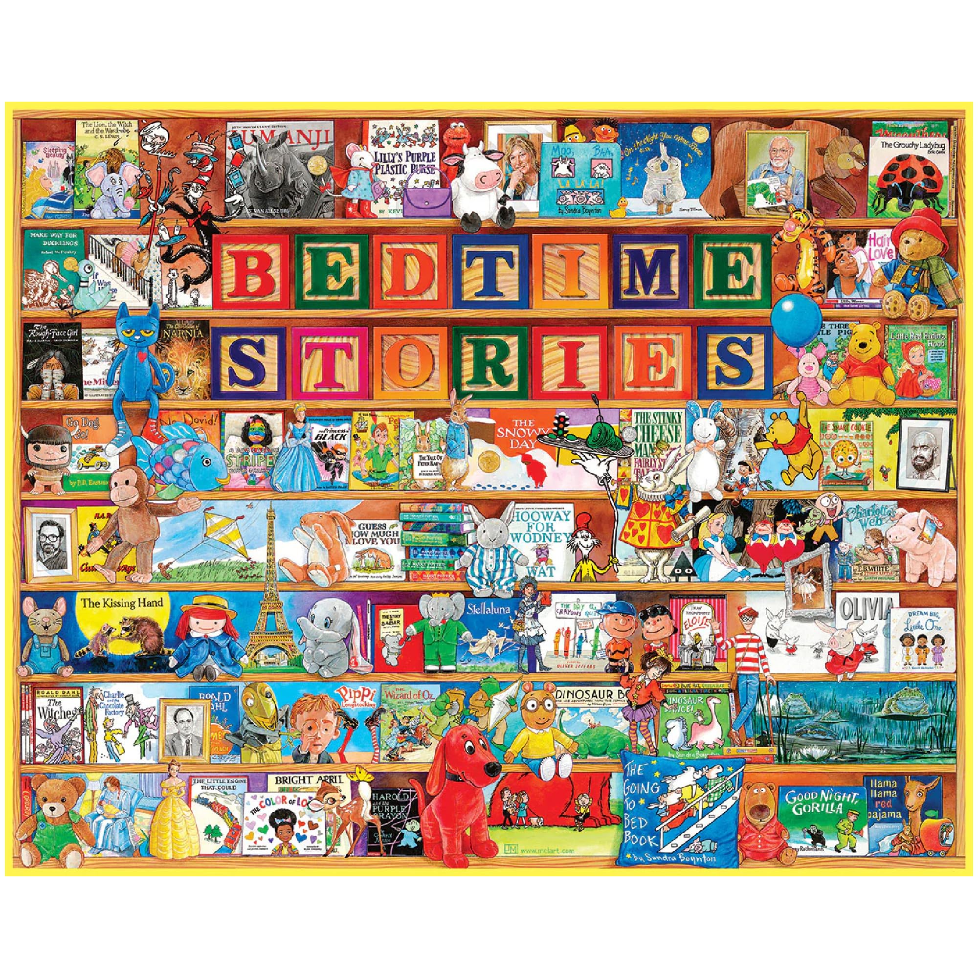 White Mountain 1000-piece bedtime-stories collage puzzle, ideal for family time.