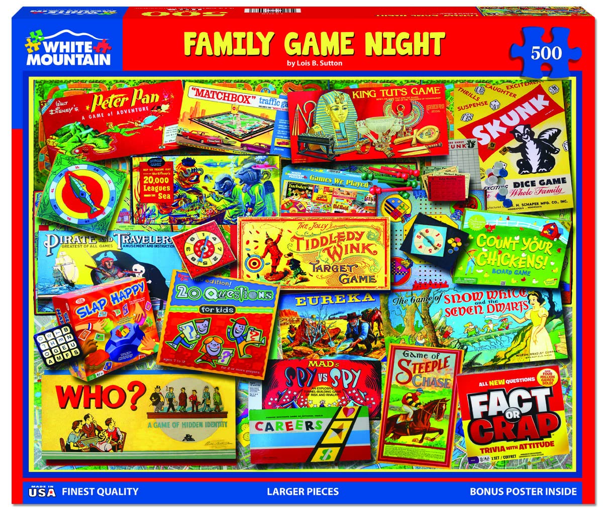 White Mountain 500-piece puzzle pieces close-up for easy handling.