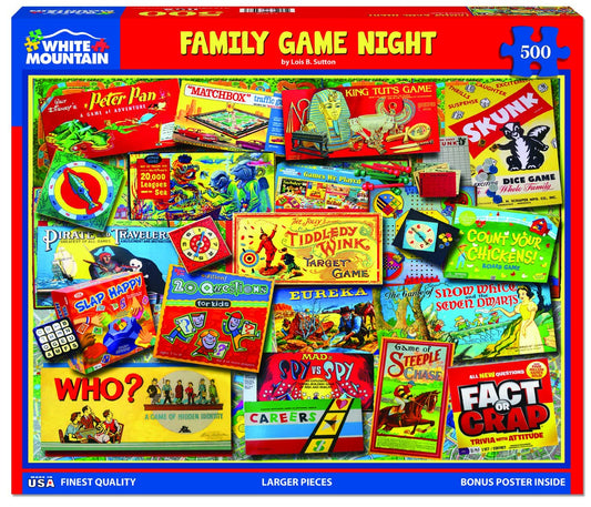 White Mountain 500-piece puzzle pieces close-up for easy handling.