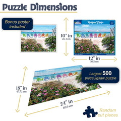 White Mountain Adirondack chairs row puzzle showcases vibrant colors for shared leisure.