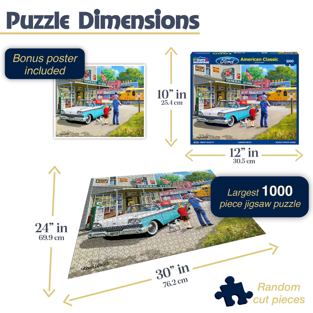 White Mountain American Classics railroad crossing scene inviting family bonding through puzzle play.