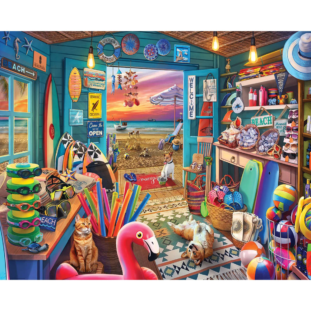 White Mountain Beach Hut Store puzzle – vibrant coastal shop scene for family evenings