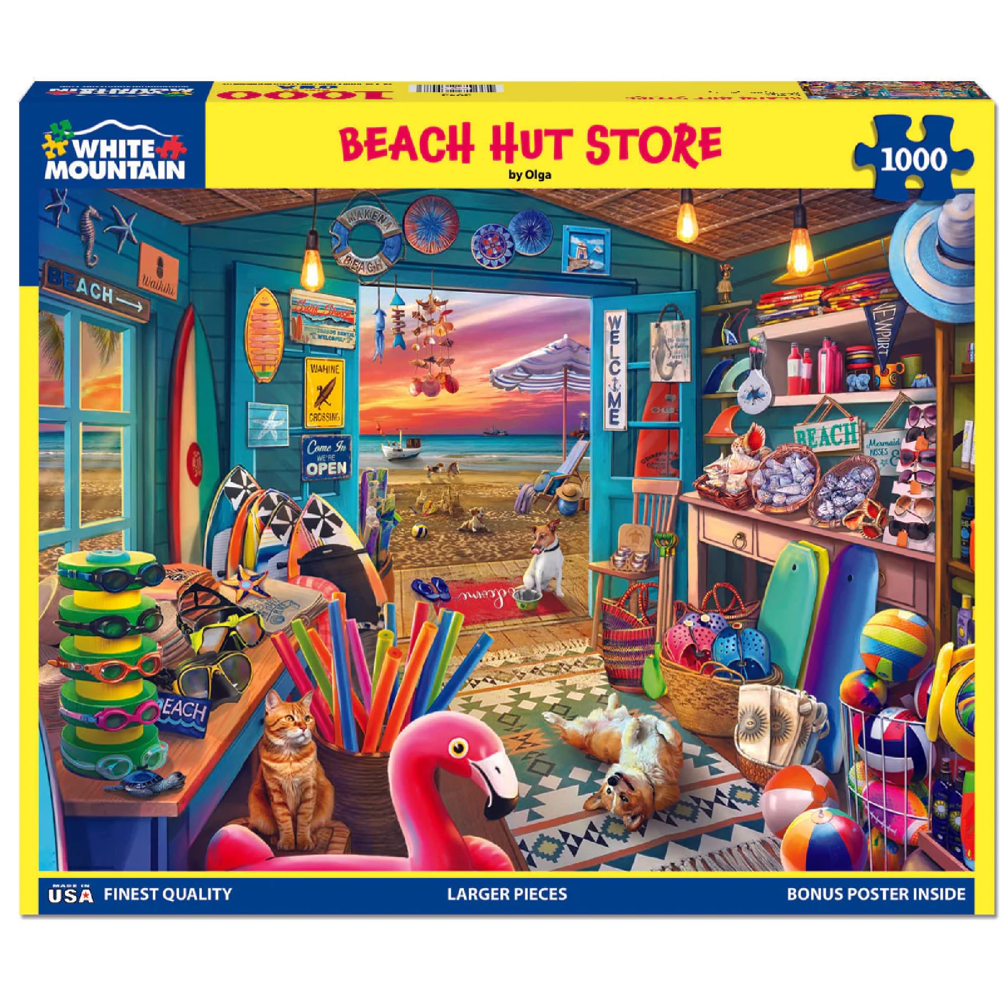 White Mountain Beach Hut Store puzzle – sunlit shelves with vibrant colors for group play