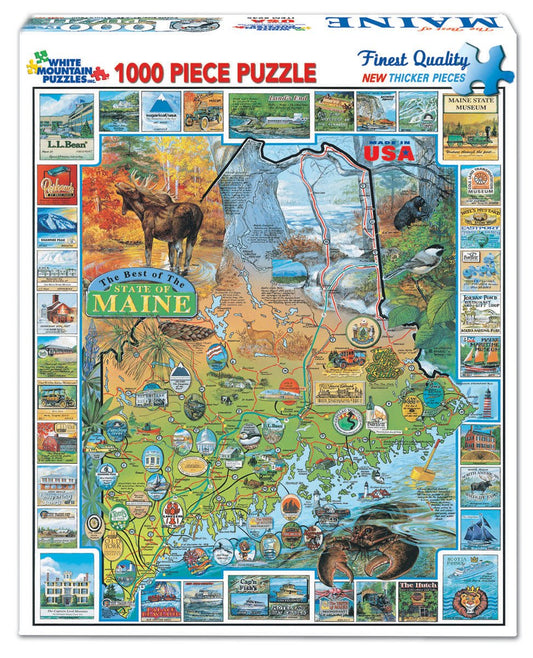 White Mountain Best of Maine 1000-piece layout suits family puzzle nights.