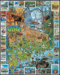 White Mountain Best of Maine puzzle cover with map design offers travel-planning inspiration.