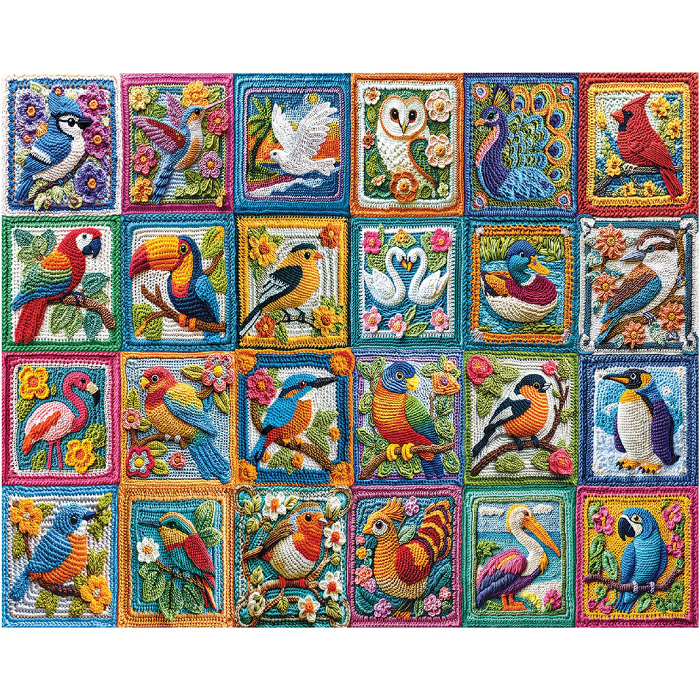 White Mountain Bird Crochet Puzzle family activity scene invites shared fun.