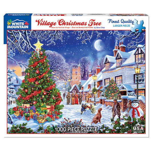 White Mountain puzzle: carolers on a snowy village street for a cozy evening