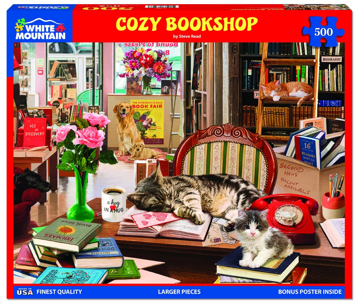White Mountain cat-dog-scene puzzle 500pc: Family-friendly activity for shared focus and conversation.