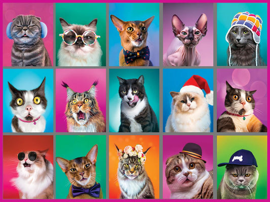White Mountain cat portraits puzzle with vivid feline expressions for cat lovers
