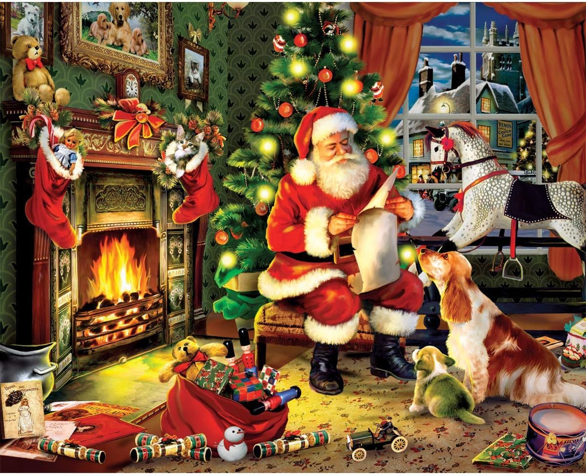 White Mountain Checking It Twice box front shows a festive Santa scene for display.