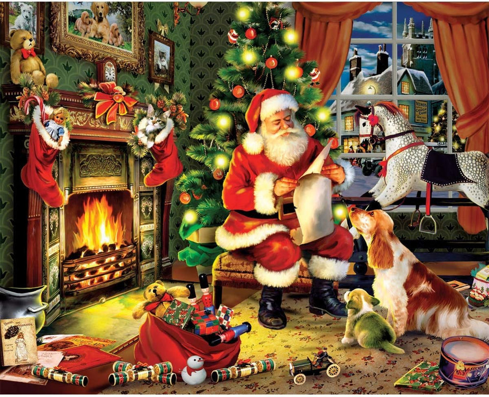 White Mountain Checking It Twice box front shows a festive Santa scene for display.