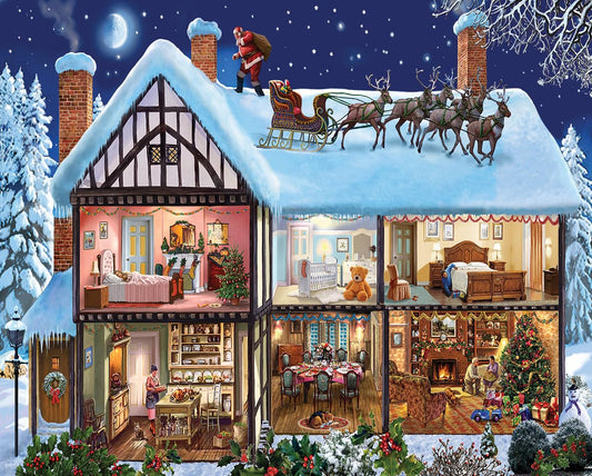 White Mountain Christmas House puzzle box art for cozy holiday evenings.