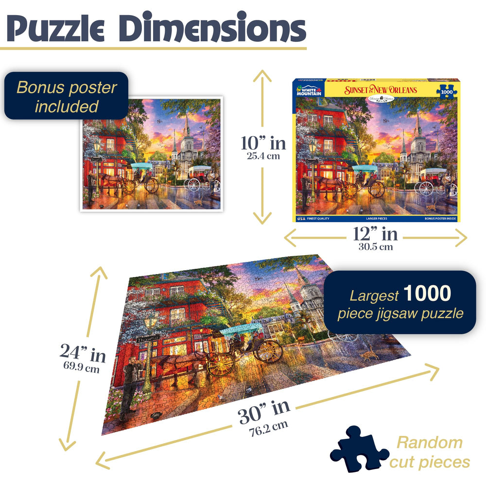 White Mountain cityscape puzzle captures Crescent City glow, perfect for weekend gatherings.