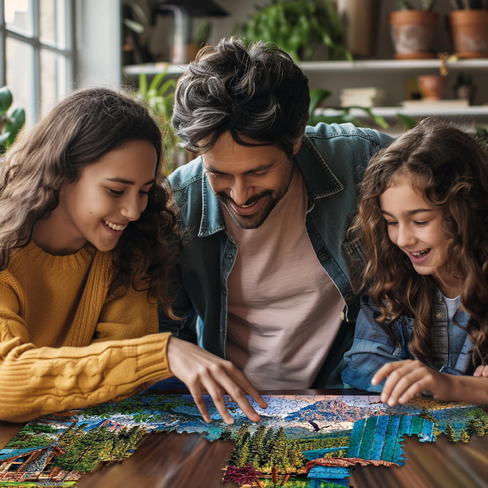 White Mountain Dock Dogs puzzle scene by the water, perfect for relaxing evenings.