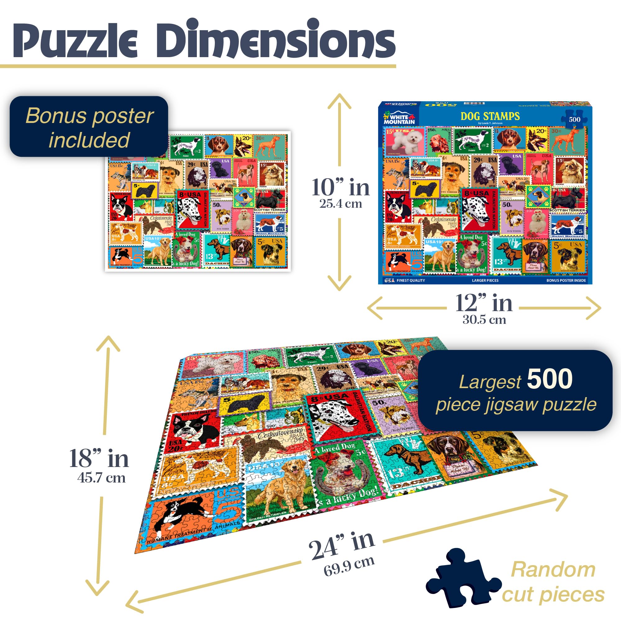 White Mountain 500-piece puzzle pieces arranged for easy handling and quick setup.