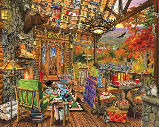 White Mountain fall scenic cabin porch puzzle with 1000 pieces for family nights