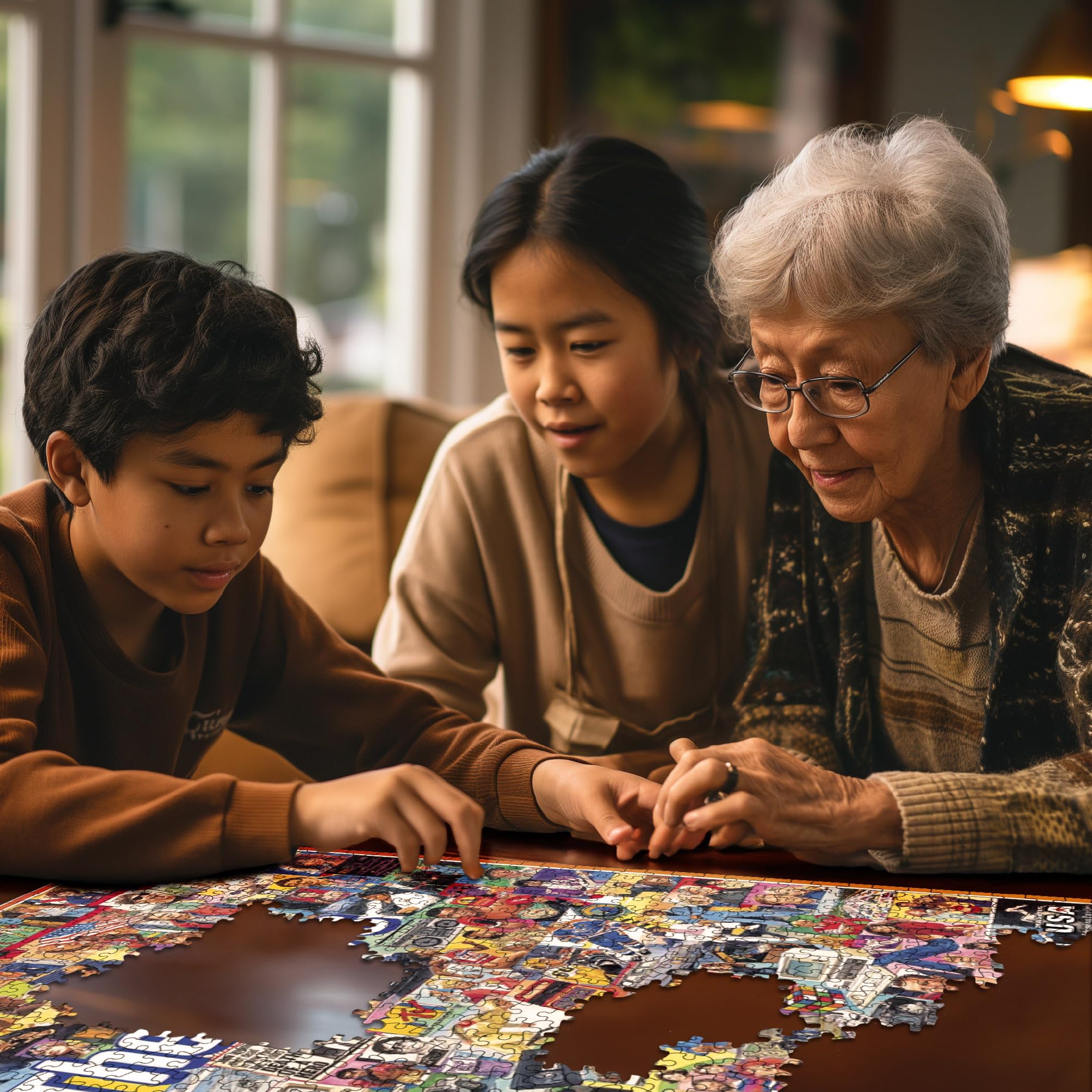 White Mountain family puzzle time with bright pieces encourages social play