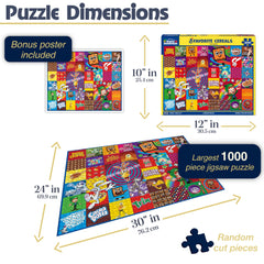 White Mountain Favorite Cereal Puzzle artwork features nostalgic logos for family nostalgia.