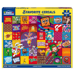 White Mountain Favorite Cereal Puzzle cover image showing bold cereal characters.