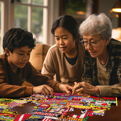 Finished White Mountain Movie Snacks puzzle laid flat at 24x30 inches for display.